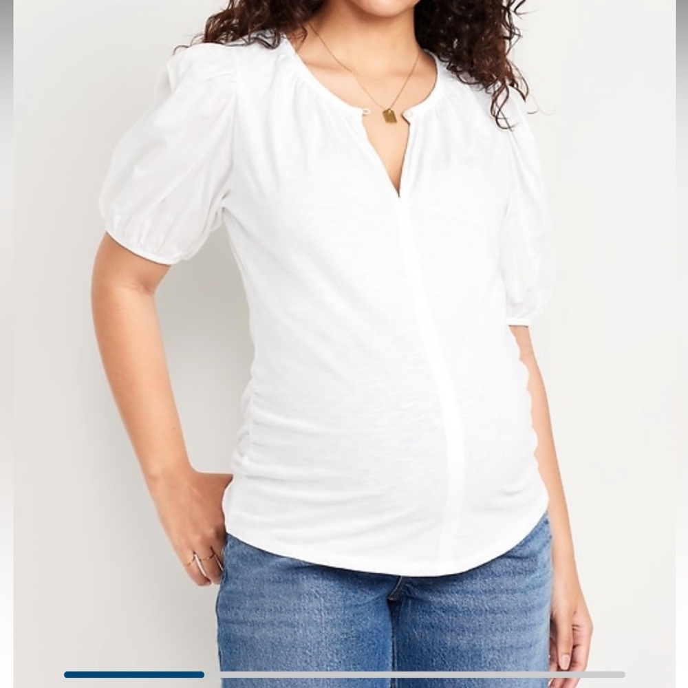 Old Navy Maternity Puff Sleeve Top, White, XL